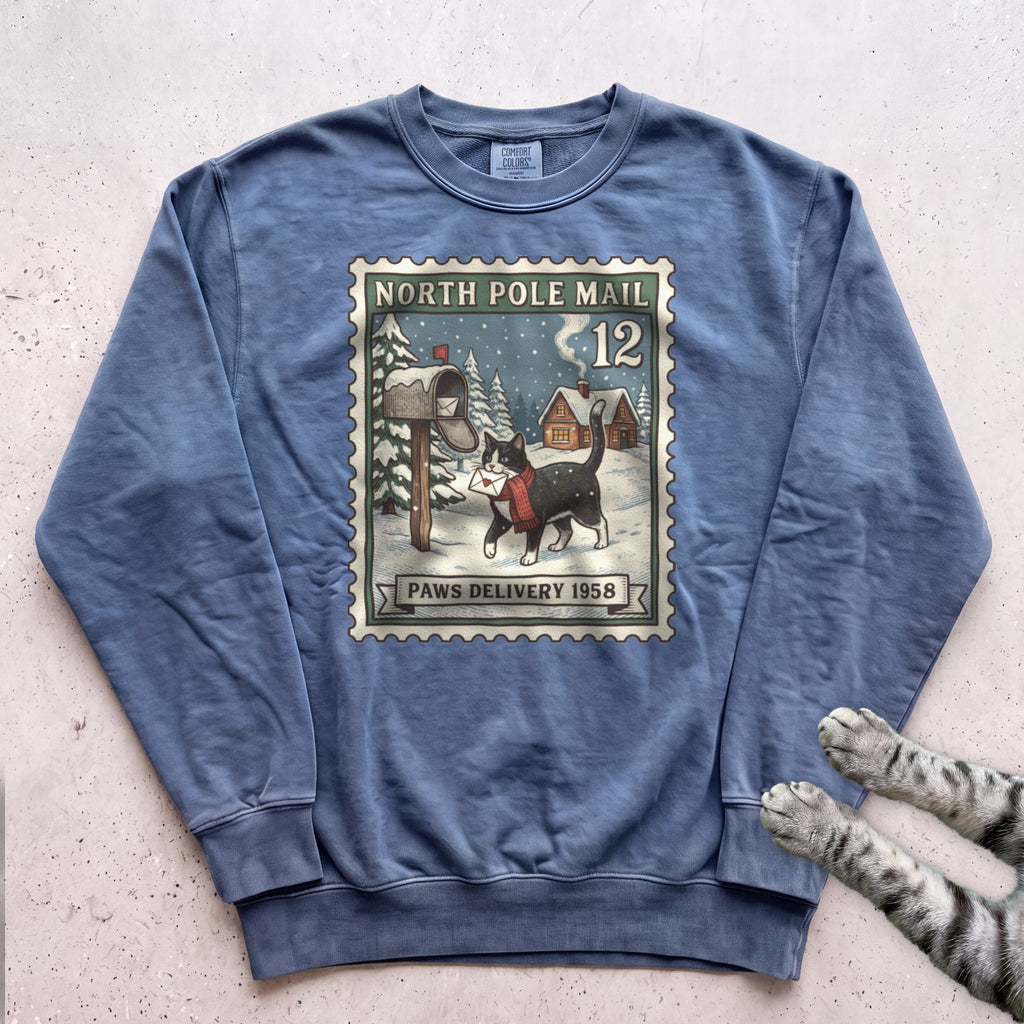 North Pole Post Cat Sweatshirt - Blue Jean
