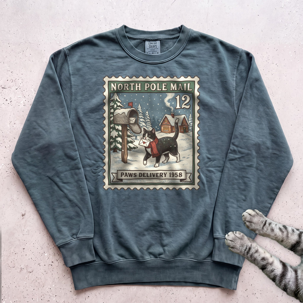 North Pole Post Cat Sweatshirt - Blue Spruce