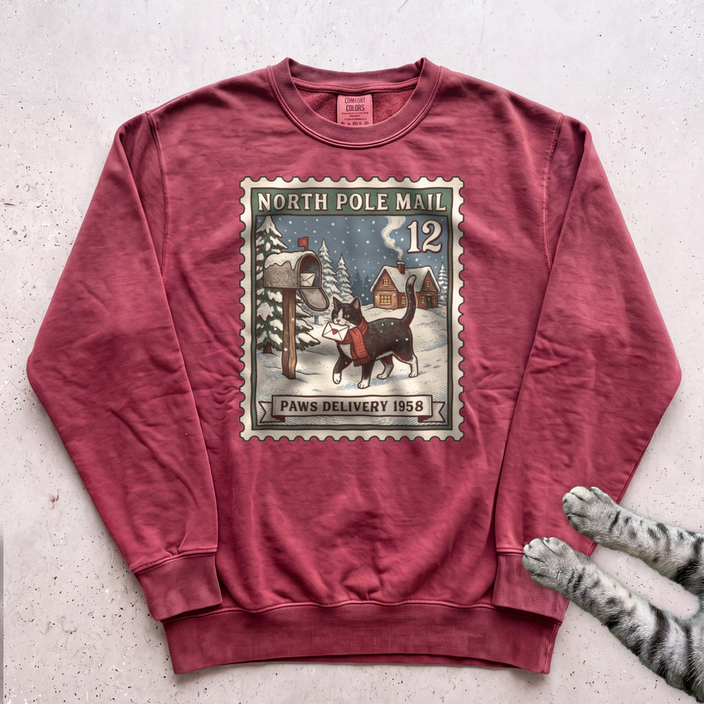 North Pole Post Cat Sweatshirt - Crimson