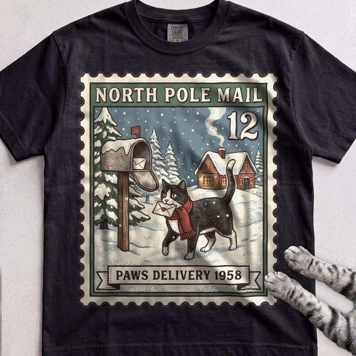 North Pole Post Cat T-Shirt - Black