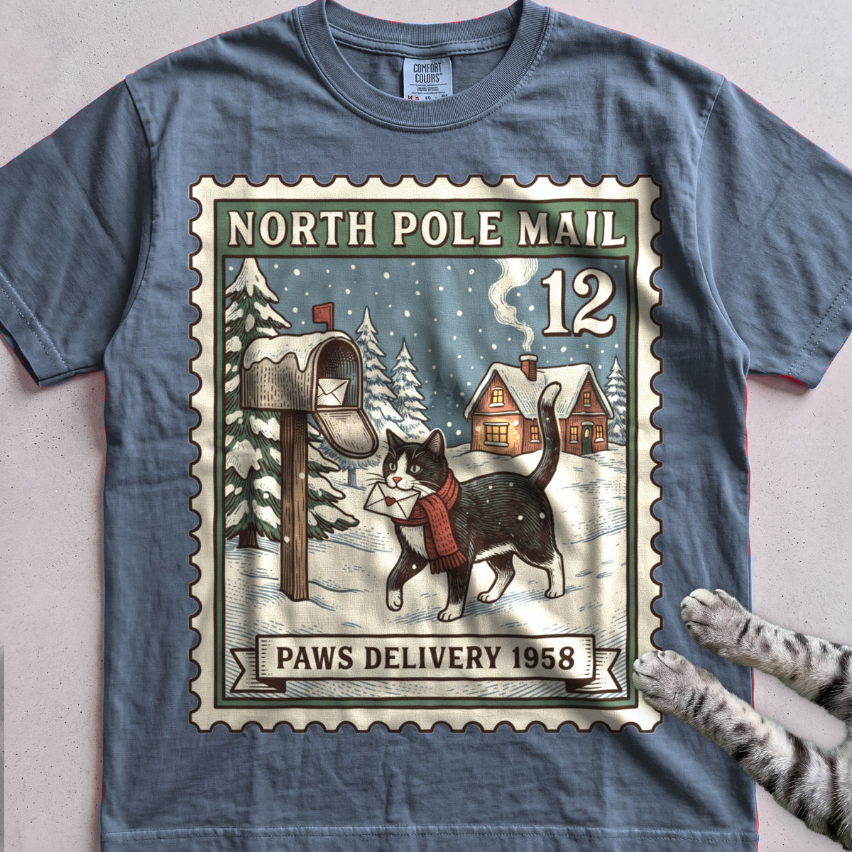 North Pole Post Cat T-Shirt - Blue Jean