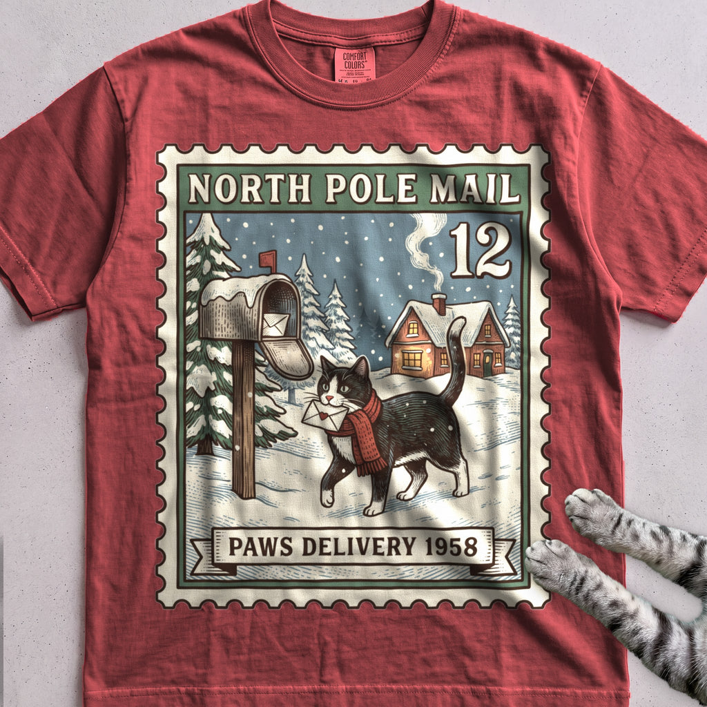 North Pole Post Cat T-Shirt - Crimson