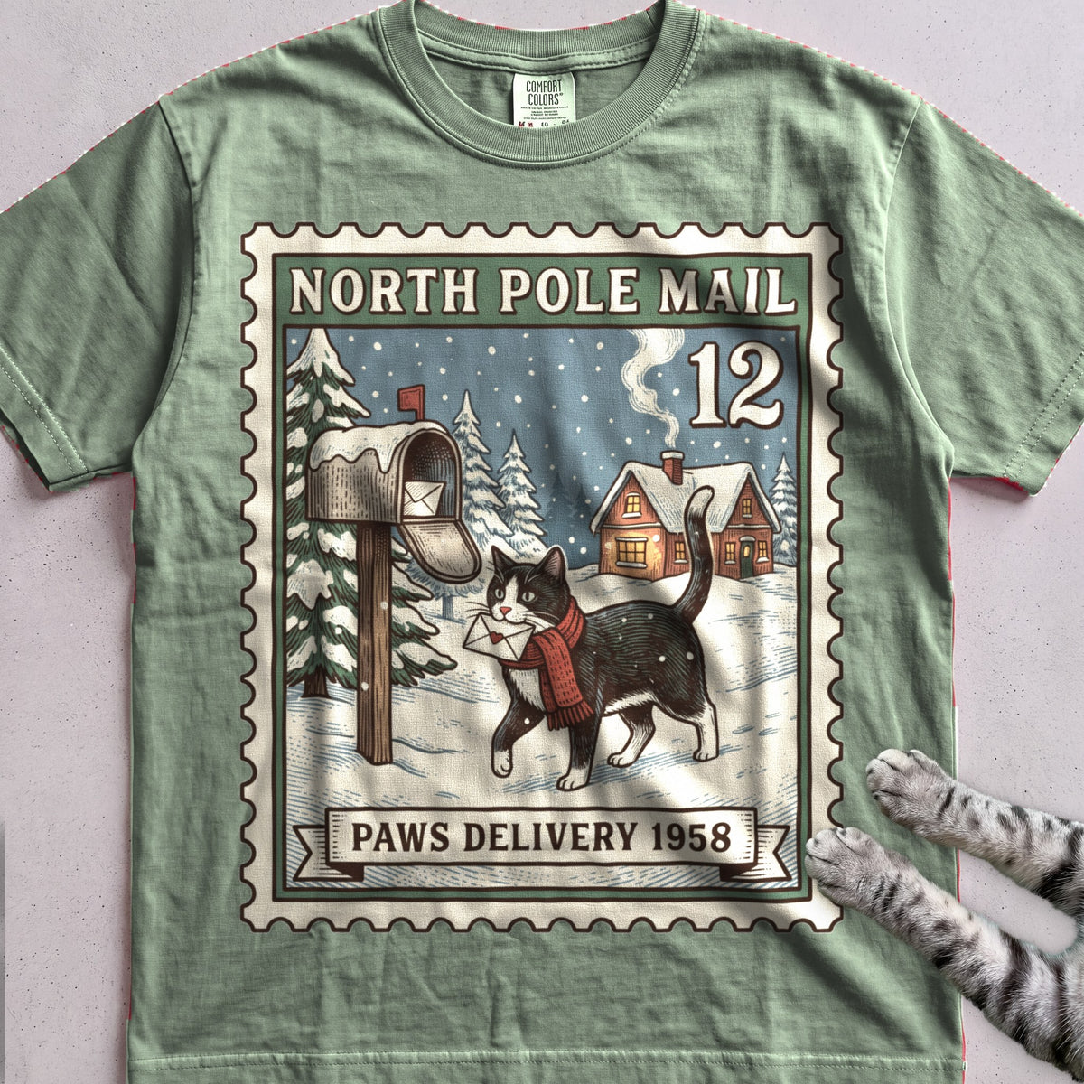 North Pole Post Cat T-Shirt - Light Green