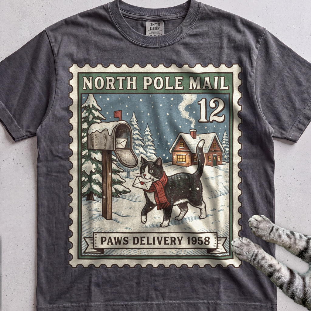North Pole Post Cat T-Shirt - Pepper