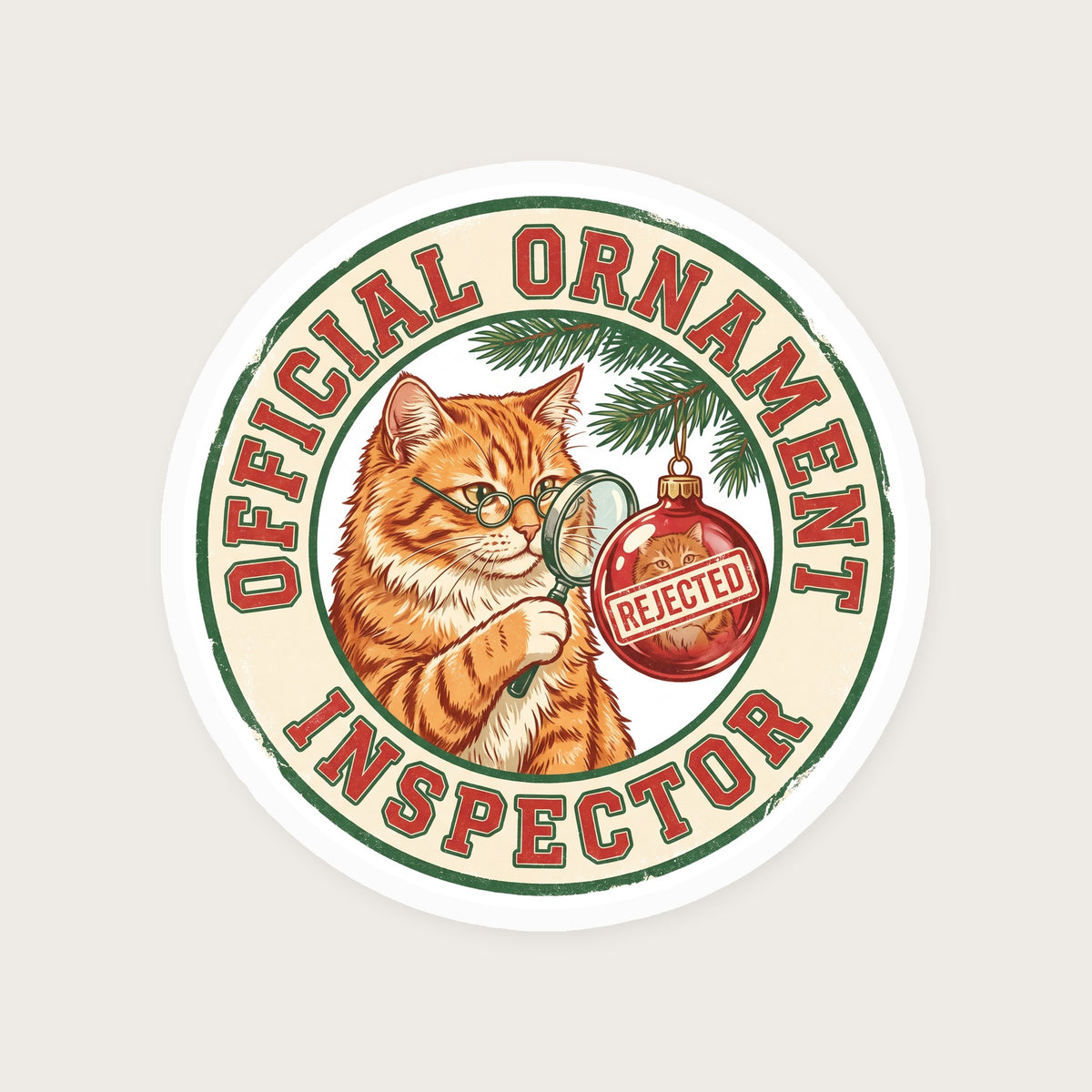 Official Ornament Inspector Cat Sticker print detail