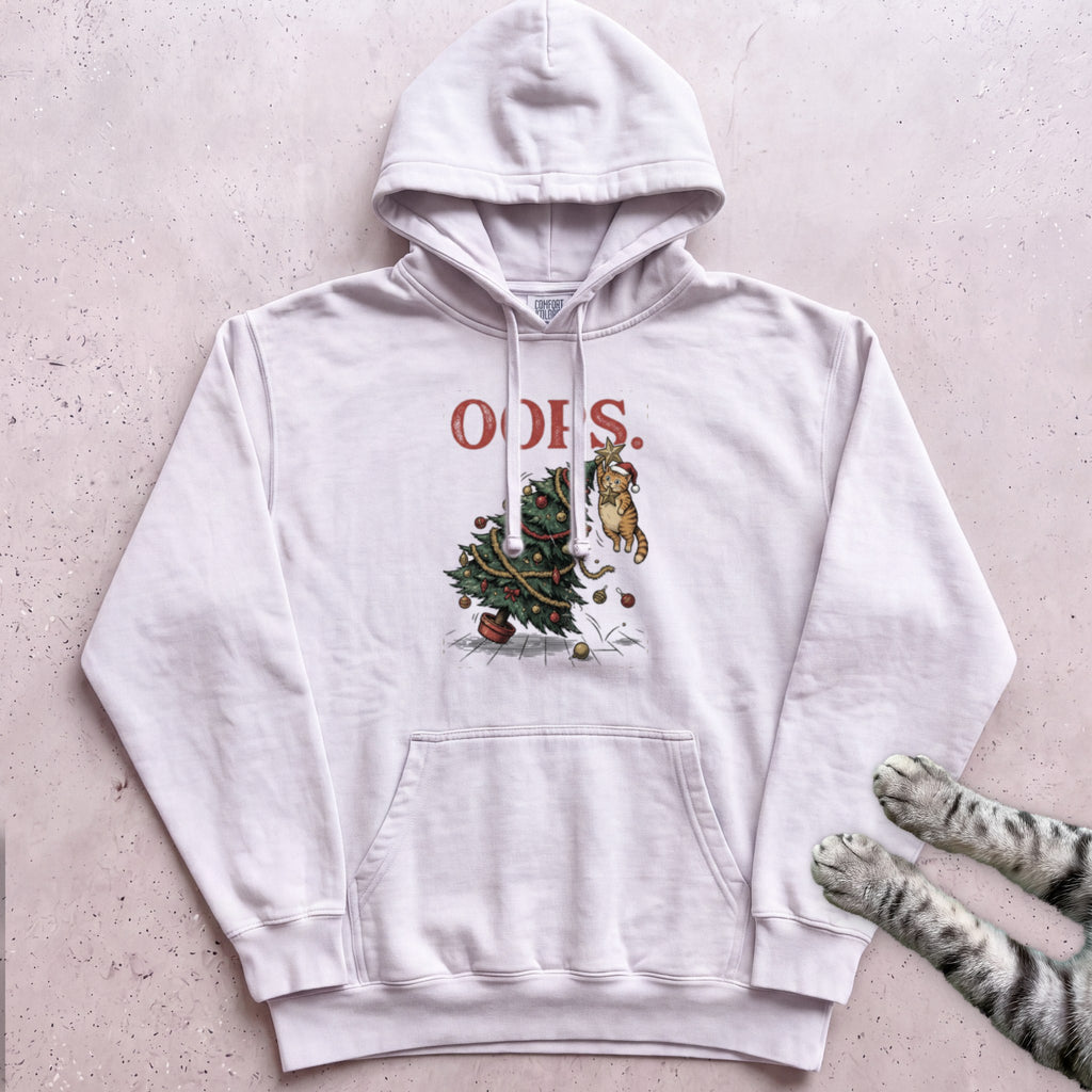 Oops Tree Cat Hoodie - White