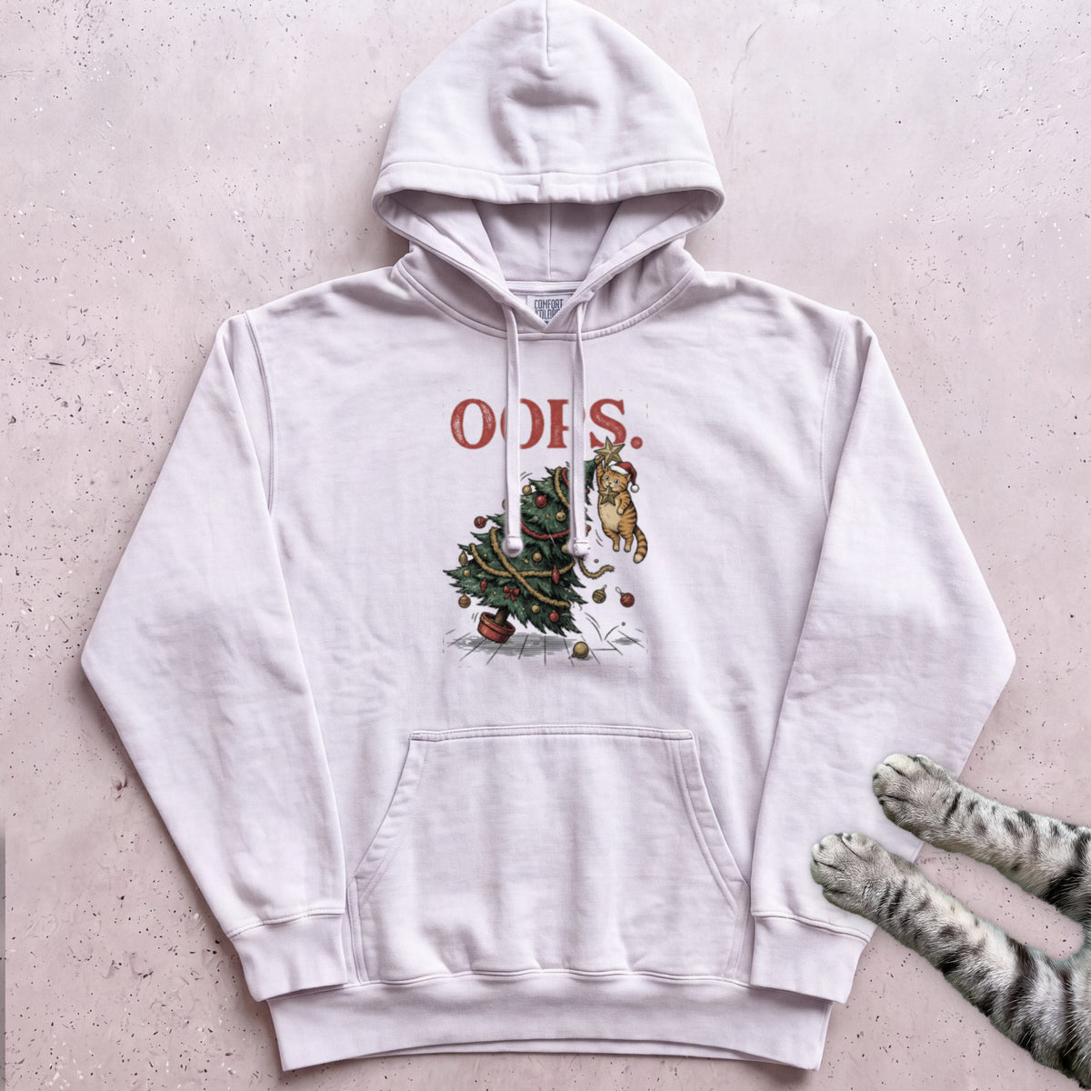 Oops Tree Cat Hoodie - White
