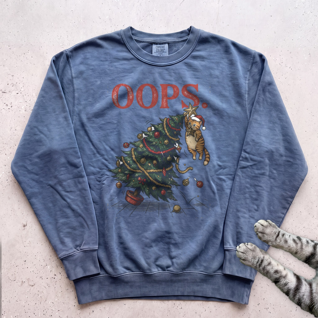 Oops Tree Cat Sweatshirt - Blue Jean