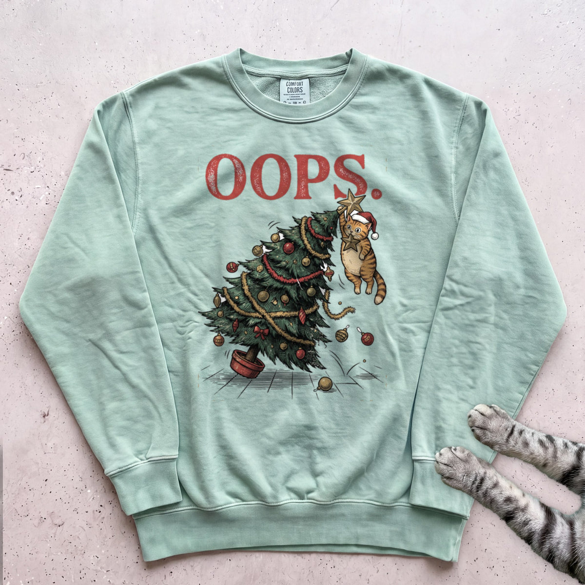 Oops Tree Cat Sweatshirt - Light Green