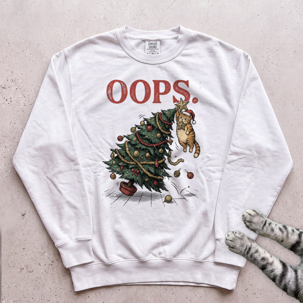 Oops Tree Cat Sweatshirt - White