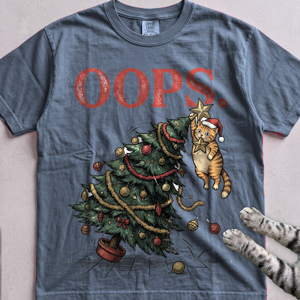 Oops Tree Cat T-Shirt - Blue Jean