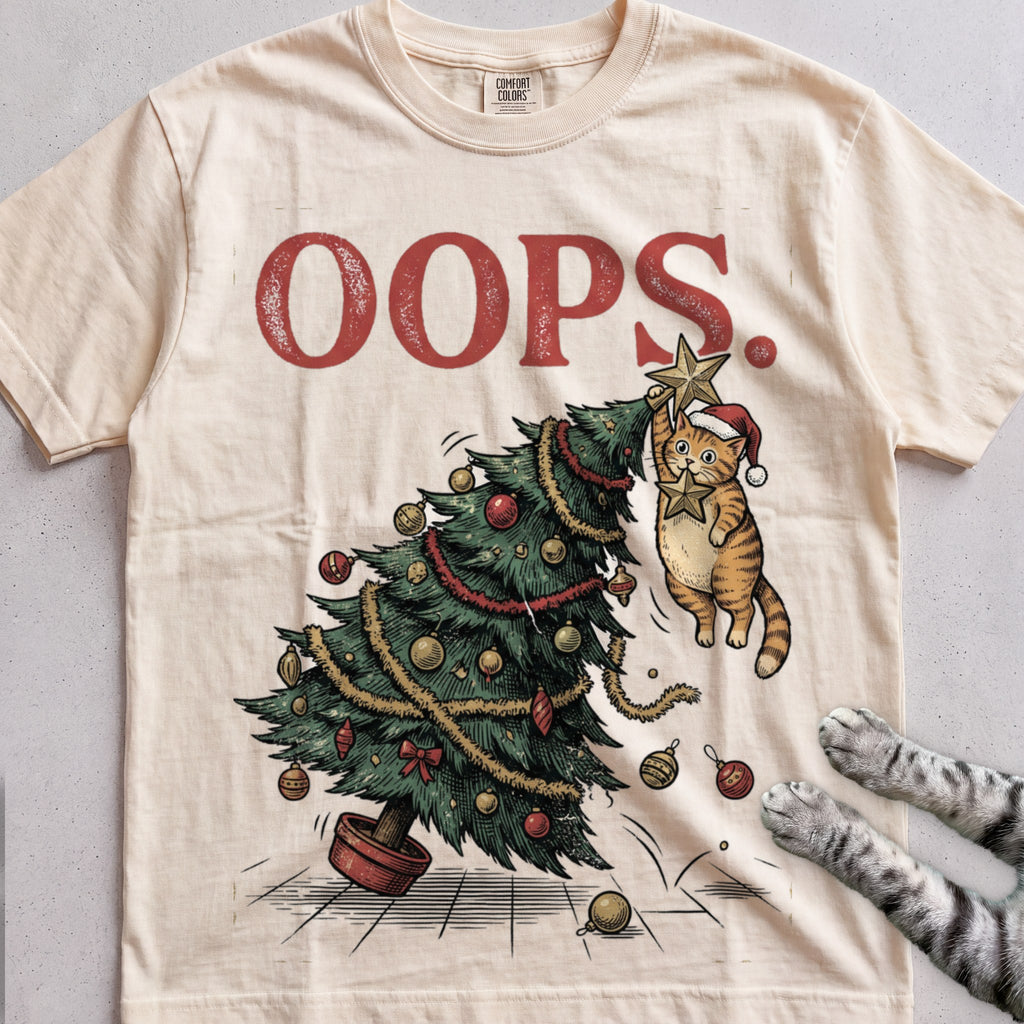 Oops Tree Cat T-Shirt - Ivory
