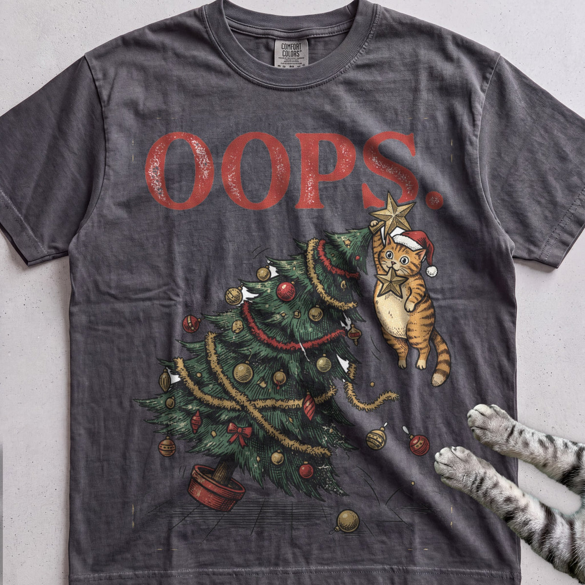 Oops Tree Cat T-Shirt - Pepper