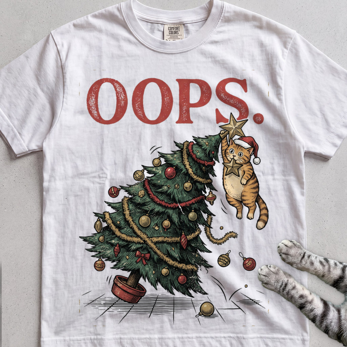 Oops Tree Cat T-Shirt - White