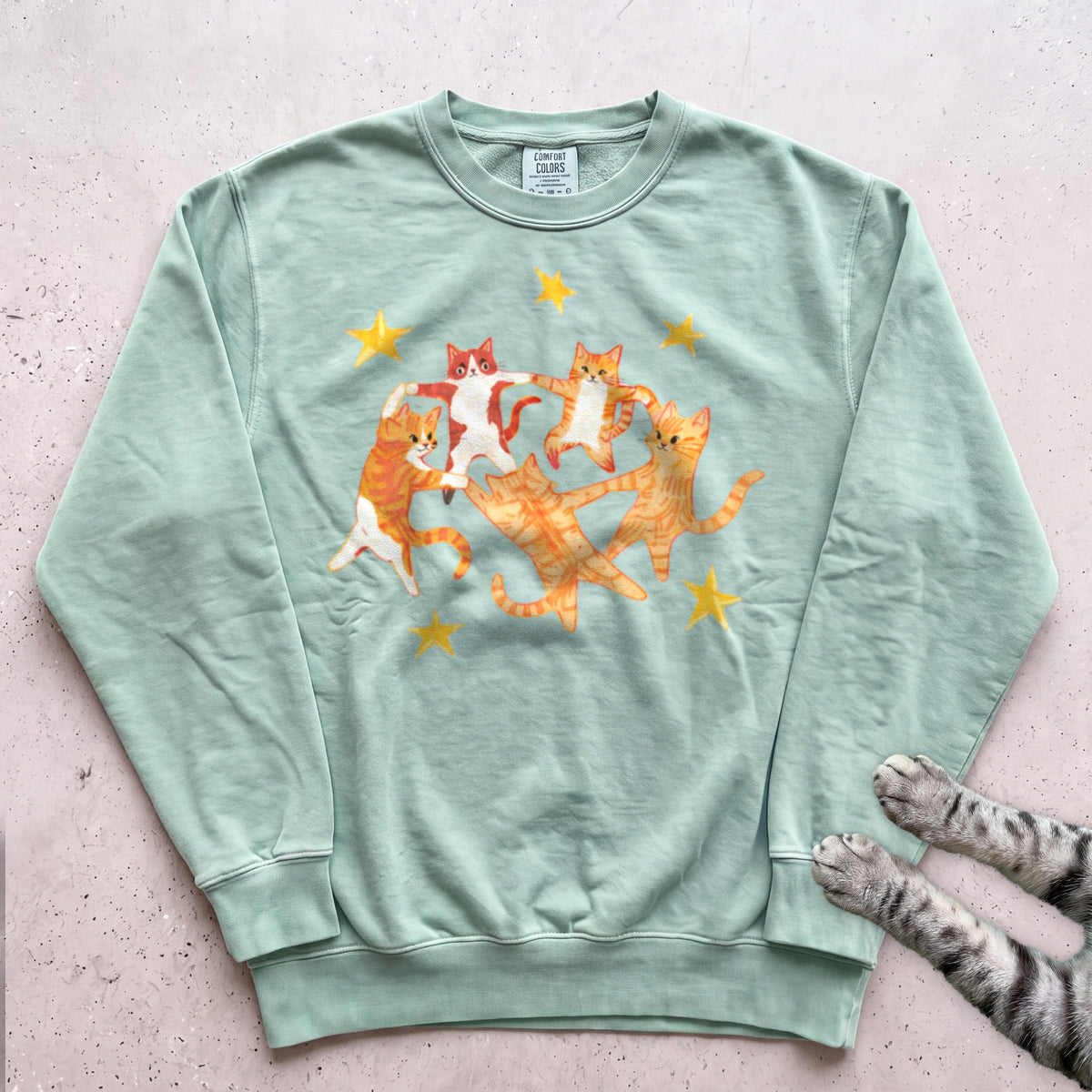 Orange Cats Dancing Sweatshirt - Light Green