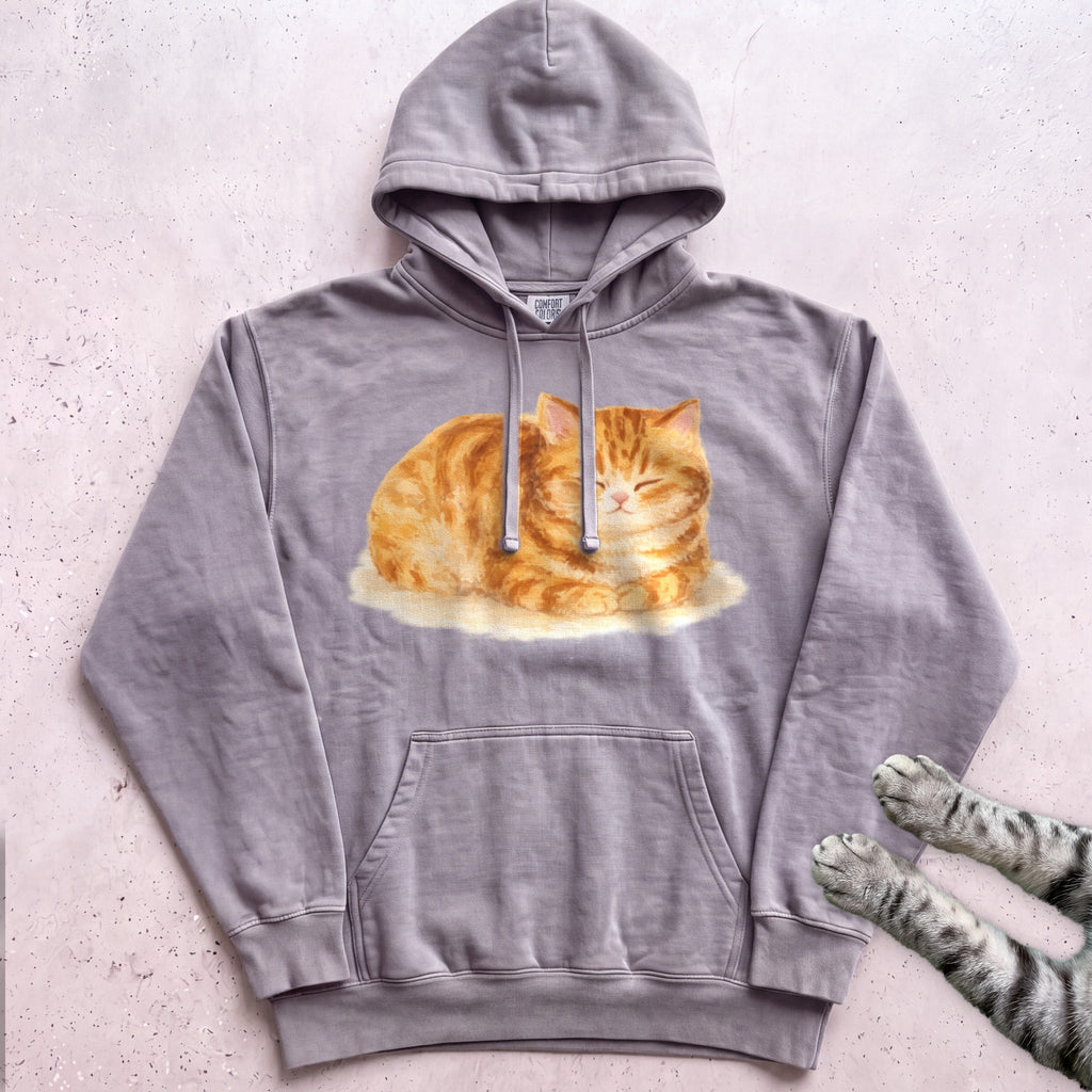 Orange Loafing Cat Hoodie - Grey