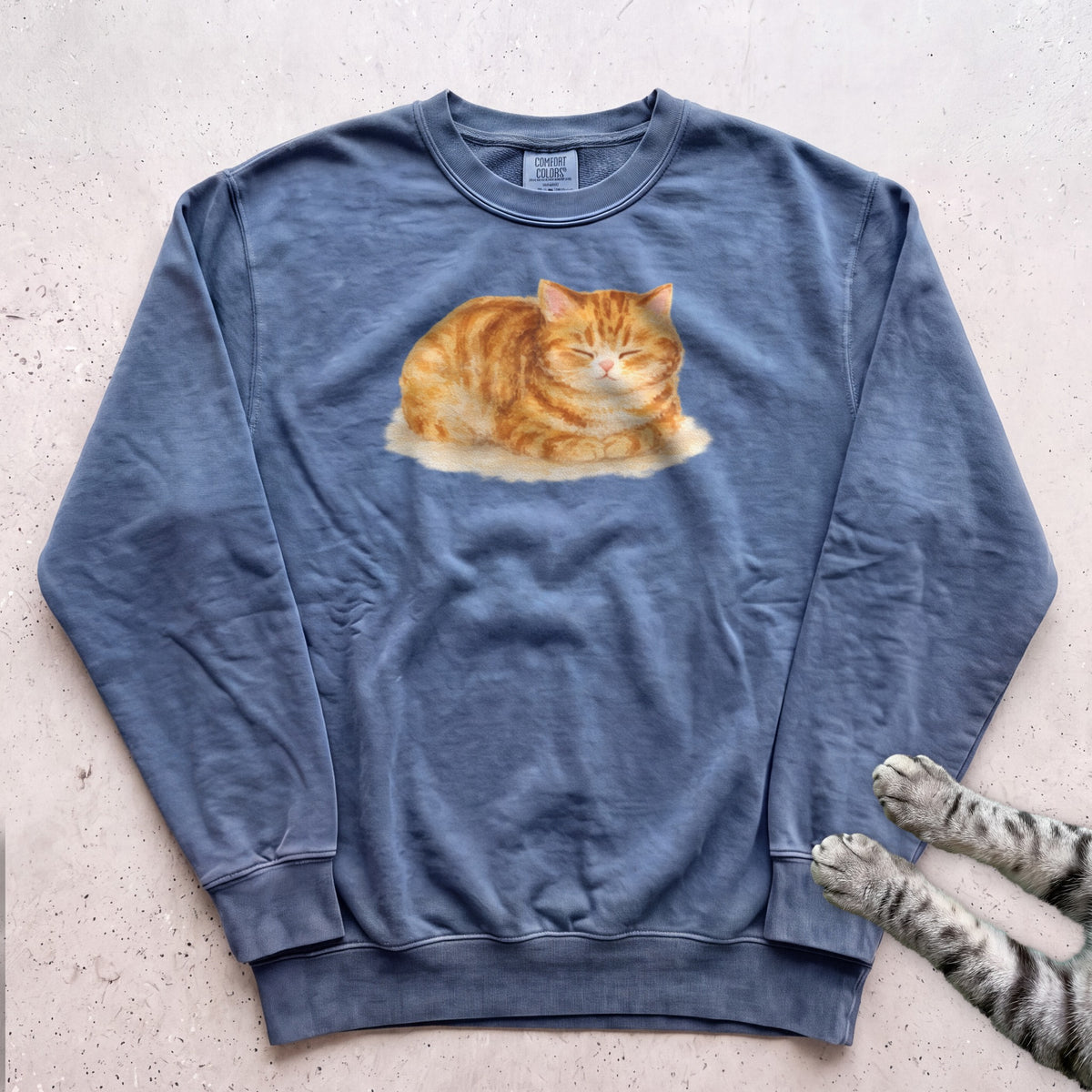 Orange Loafing Cat Sweatshirt - Blue Jean