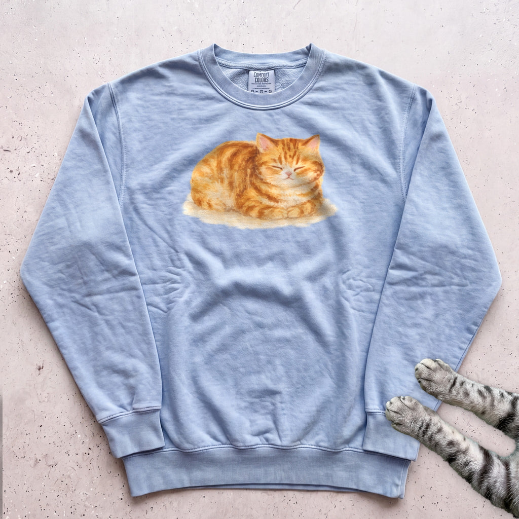 Orange Loafing Cat Sweatshirt - Chambray