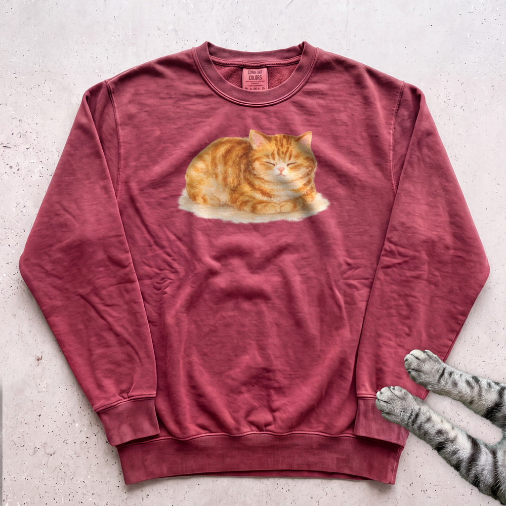Orange Loafing Cat Sweatshirt - Crimson