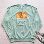Orange Loafing Cat Sweatshirt - Light Green
