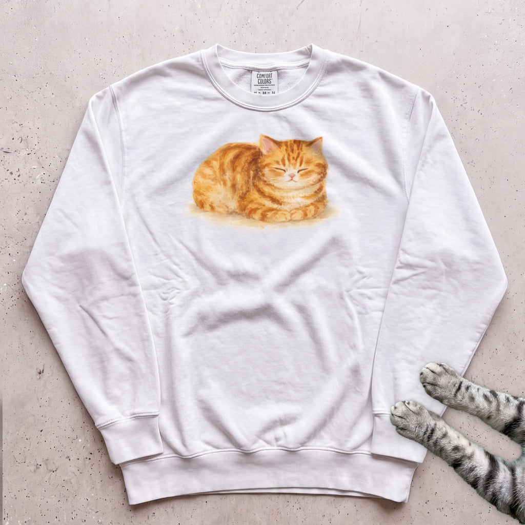 Orange Loafing Cat Sweatshirt - White
