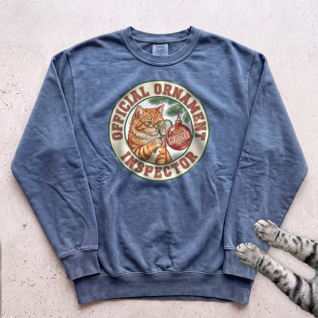 Ornament Inspector Cat Sweatshirt - Blue Jean