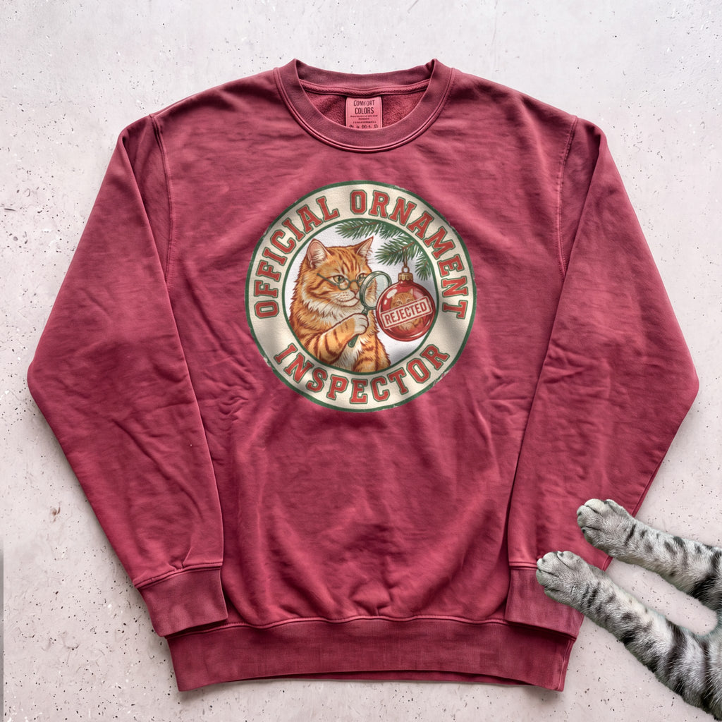 Ornament Inspector Cat Sweatshirt - Crimson