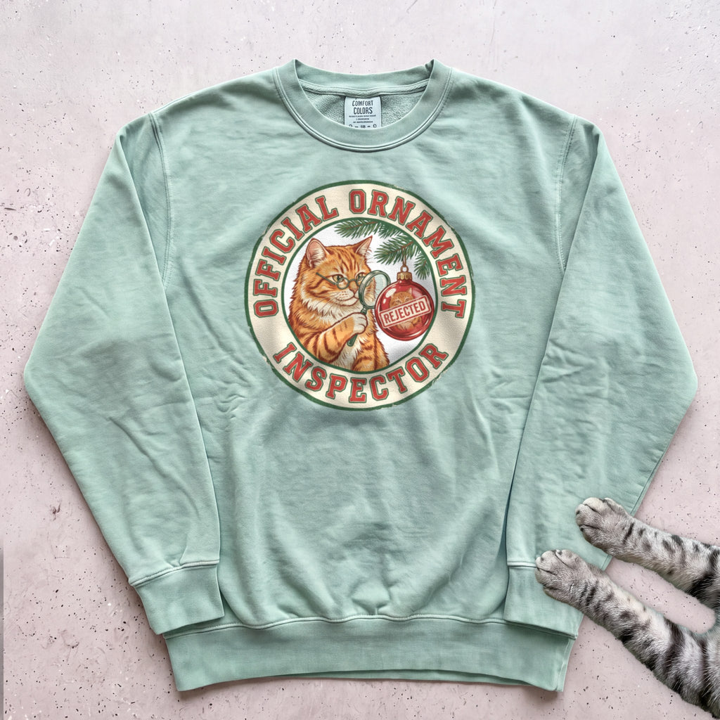 Ornament Inspector Cat Sweatshirt - Light Green