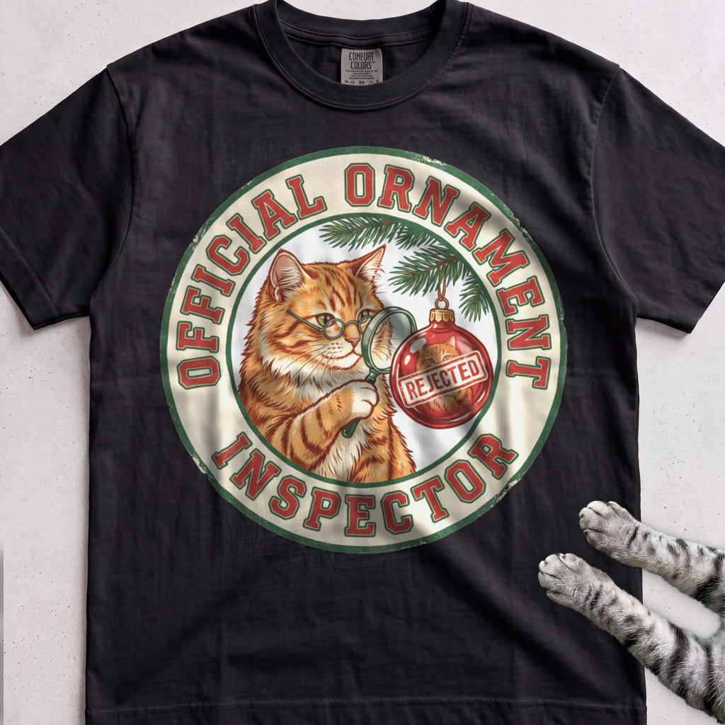 Ornament Inspector Cat T-Shirt - Black