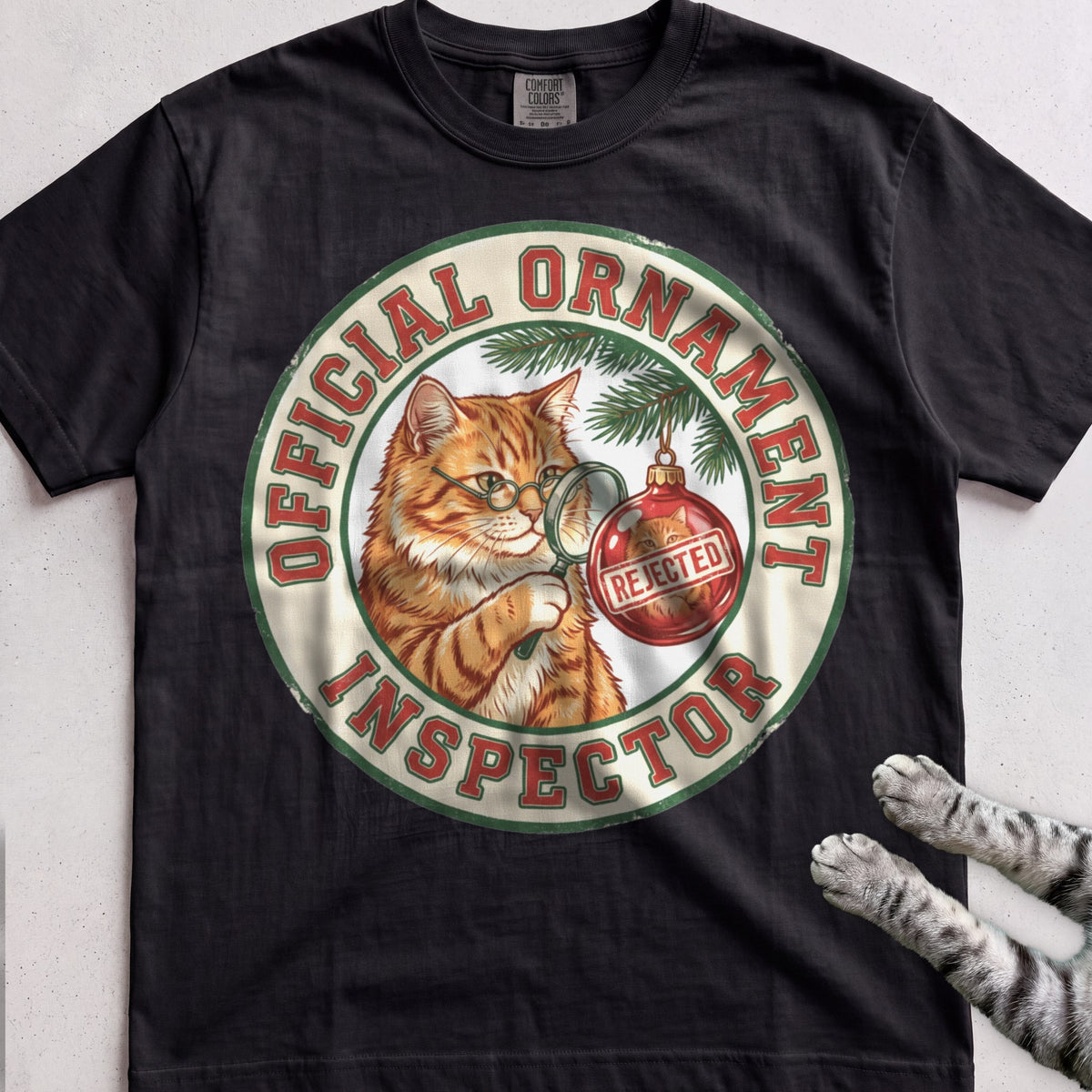 Ornament Inspector Cat T-Shirt - Black
