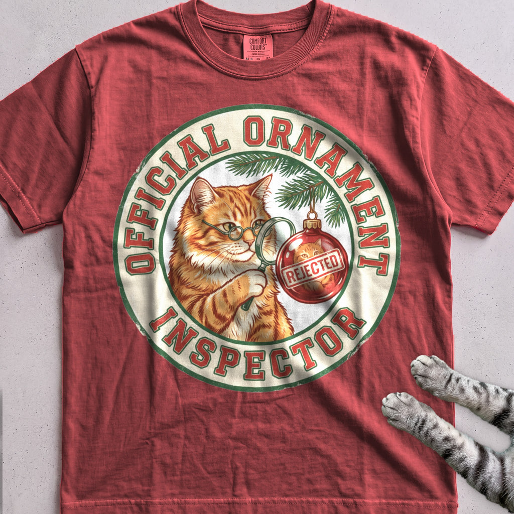 Ornament Inspector Cat T-Shirt - Crimson