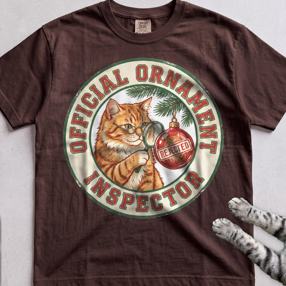 Ornament Inspector Cat T-Shirt - Espresso