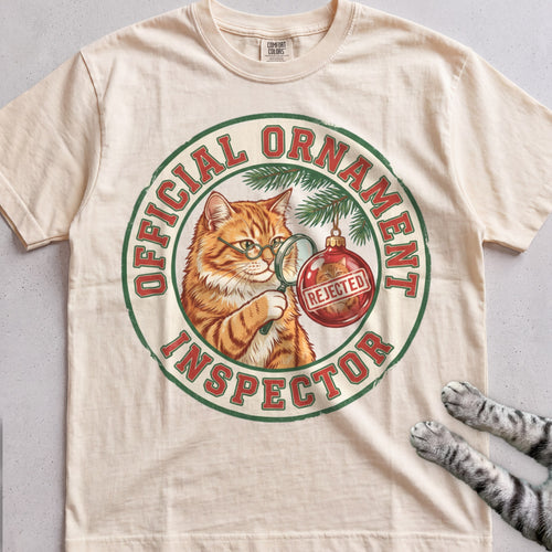 Ornament Inspector Cat T-Shirt - Ivory