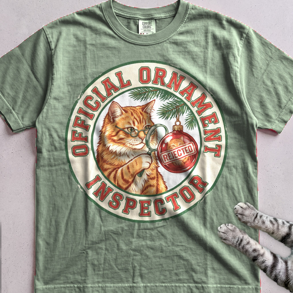 Ornament Inspector Cat T-Shirt - Light Green