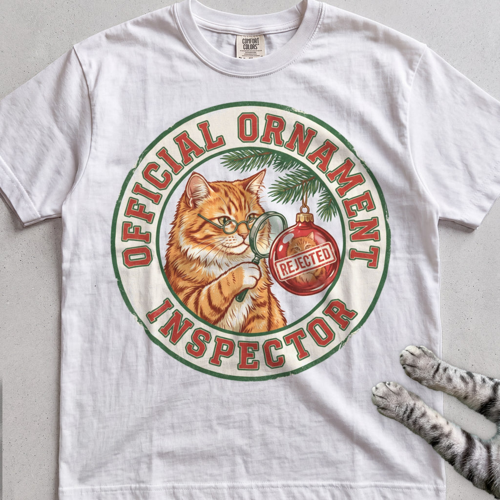 Ornament Inspector Cat T-Shirt - White