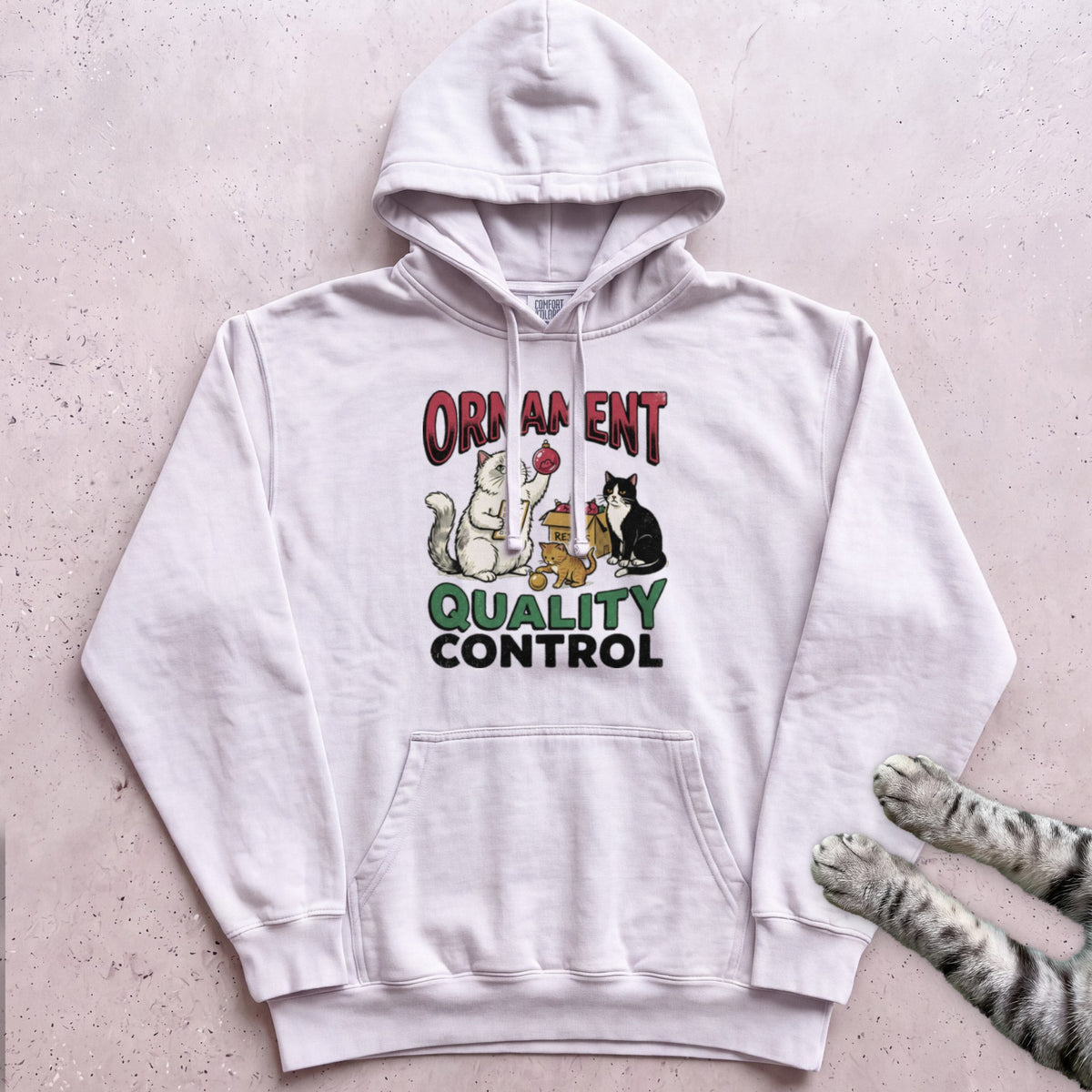 Ornament Quality Control Cat Hoodie - White