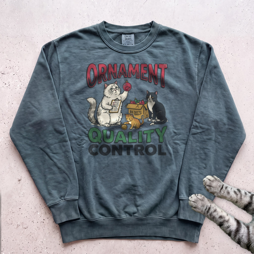 Ornament Quality Control Cat Sweatshirt - Blue Spruce