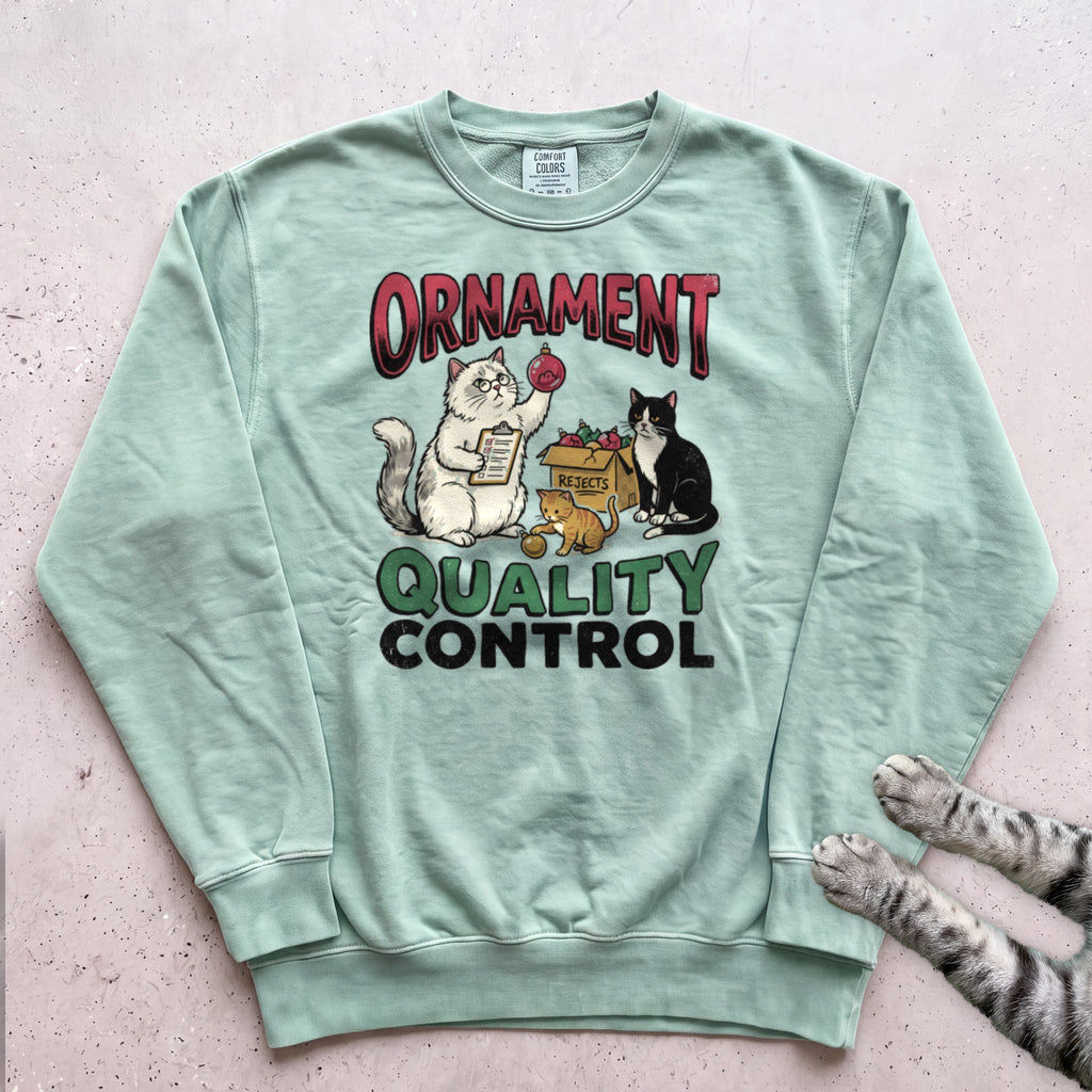 Ornament Quality Control Cat Sweatshirt - Light Green