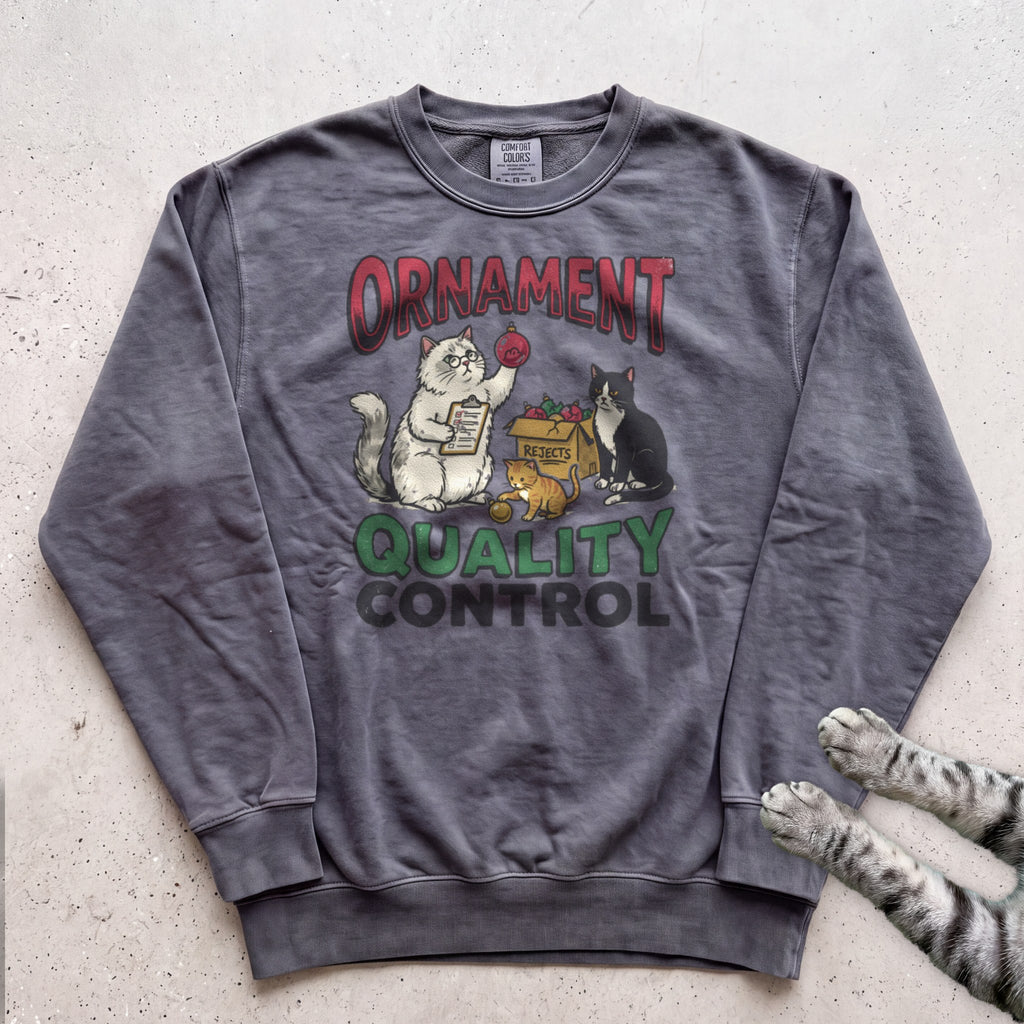 Ornament Quality Control Cat Sweatshirt - Pepper