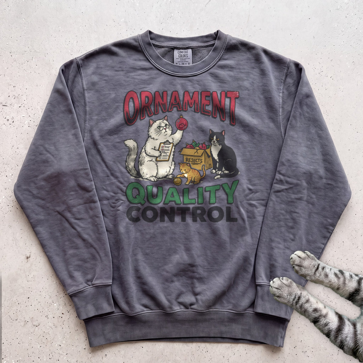 Ornament Quality Control Cat Sweatshirt - Pepper