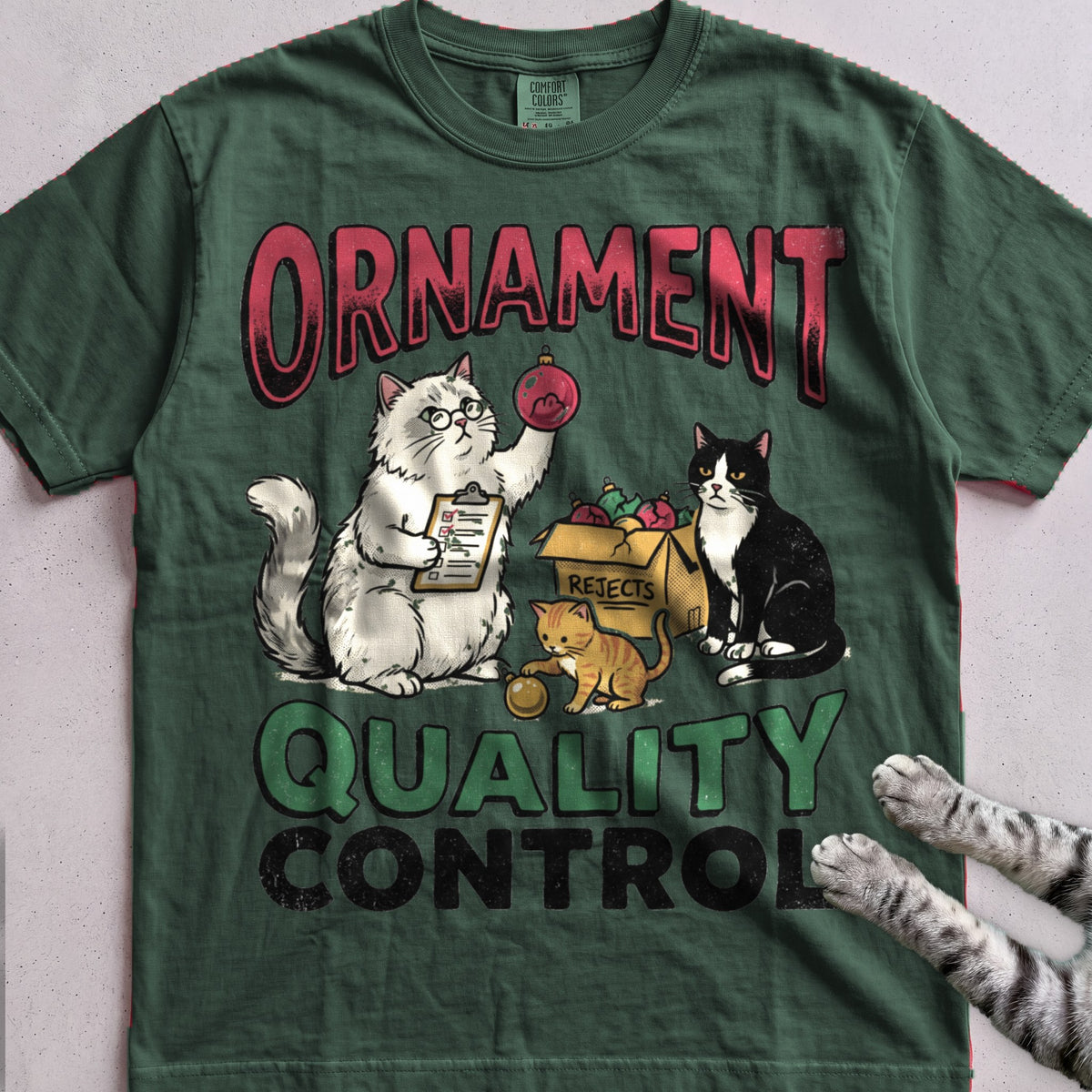 Ornament Quality Control Cat T-Shirt - Blue Spruce