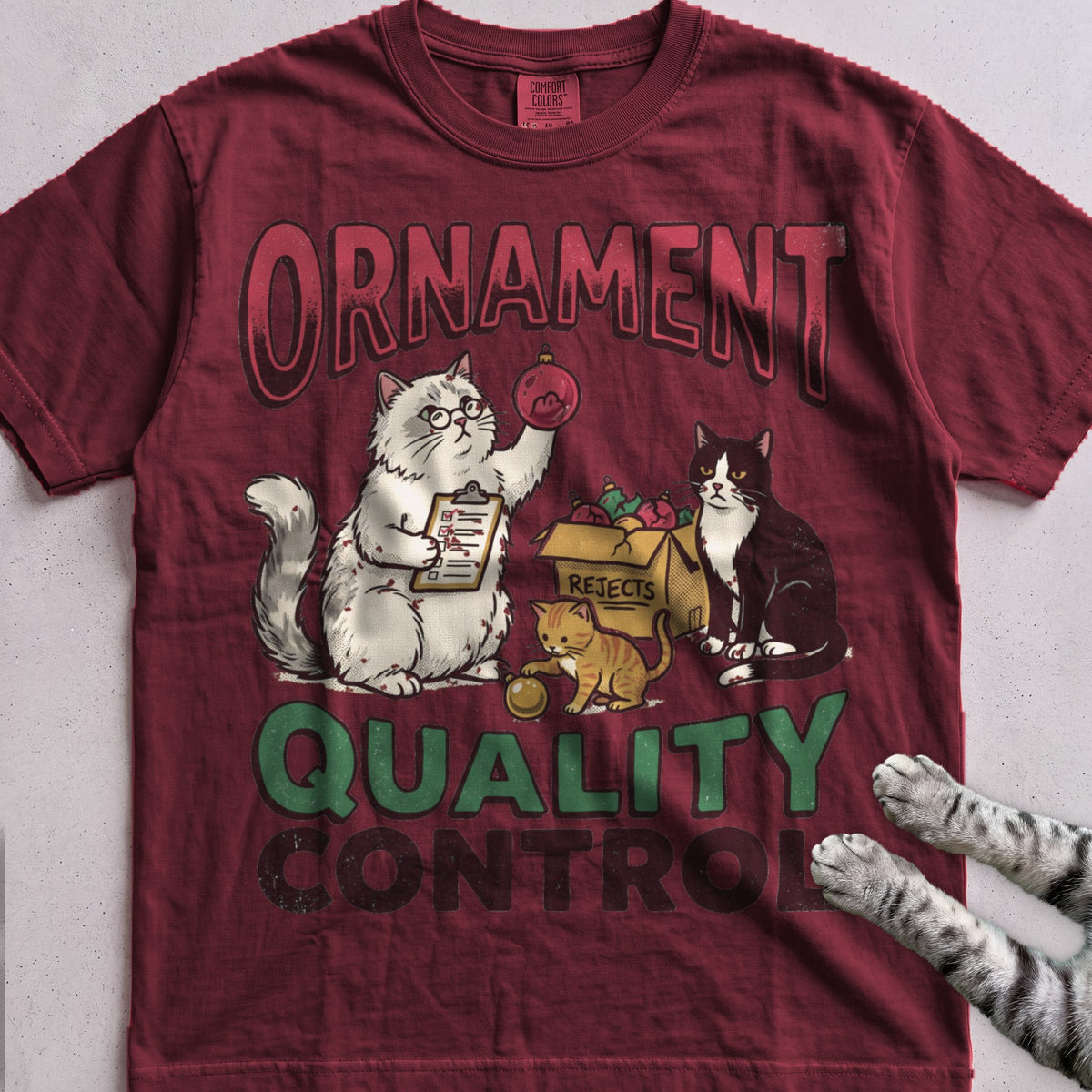 Ornament Quality Control Cat T-Shirt - Wine