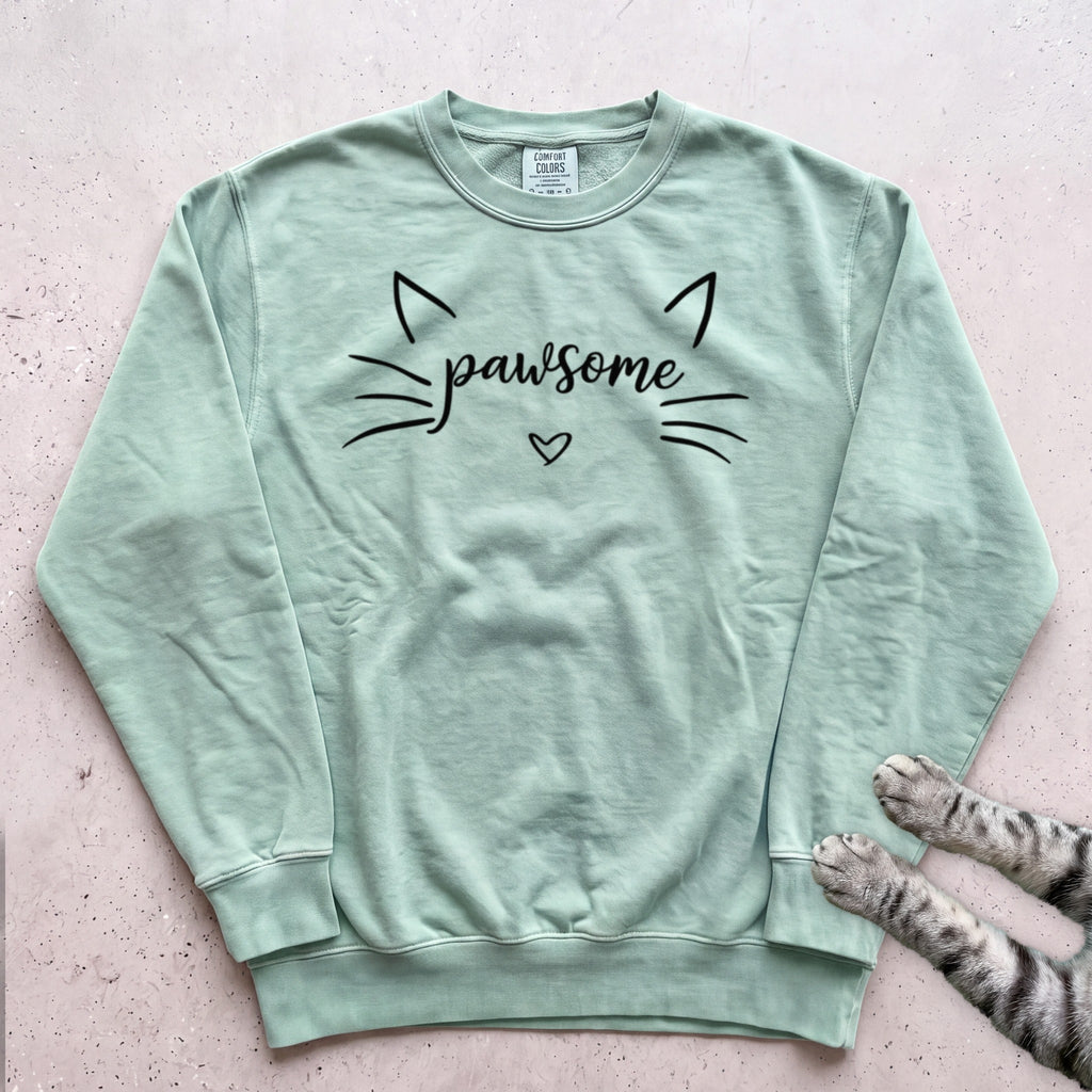 Pawsome Cat Sweatshirt - Light Green