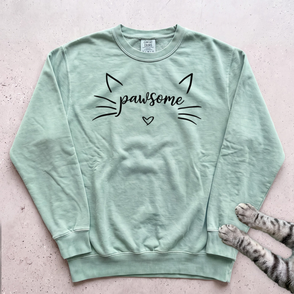 Pawsome Cat Sweatshirt - Light Green