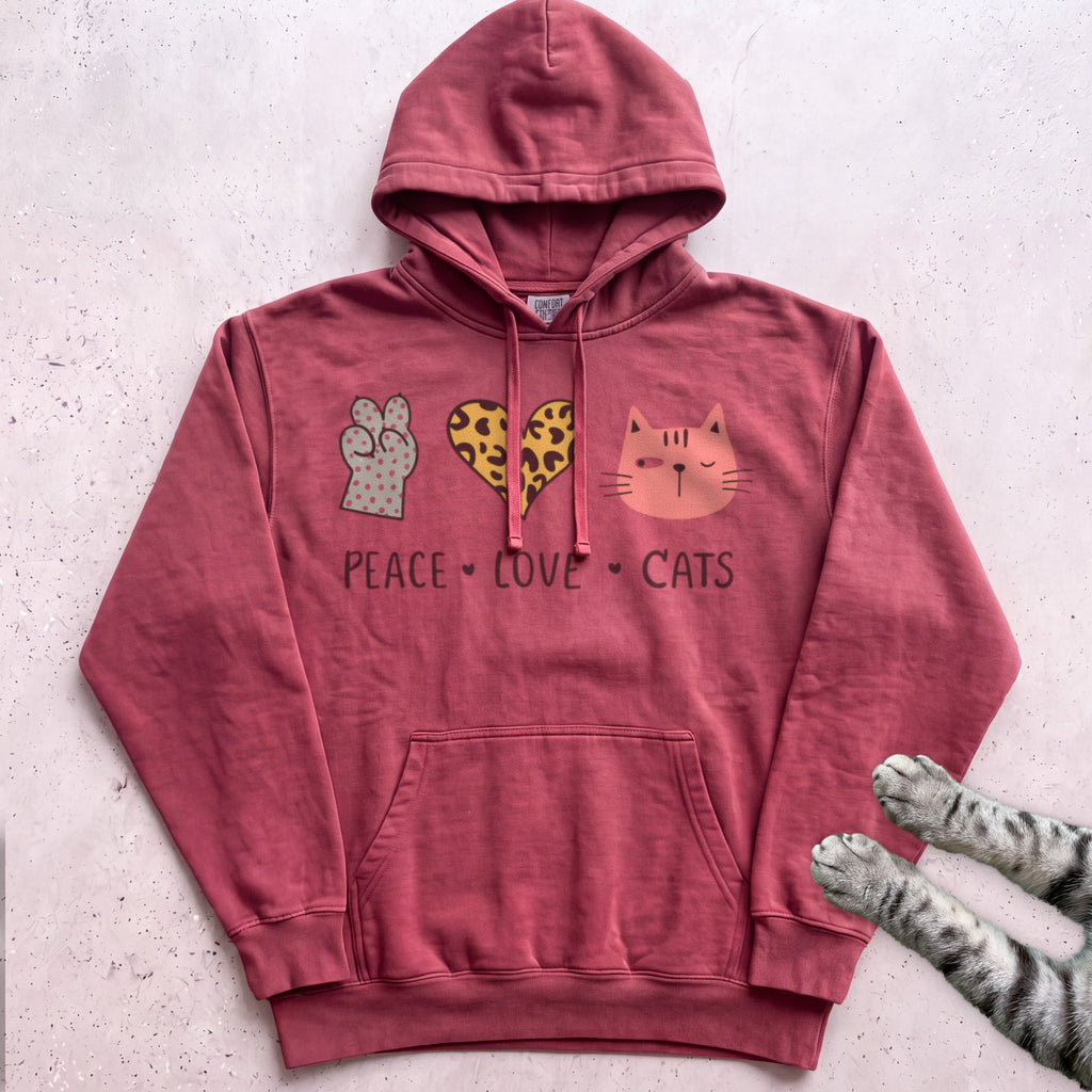 Peace Love Cats Hoodie - Crimson