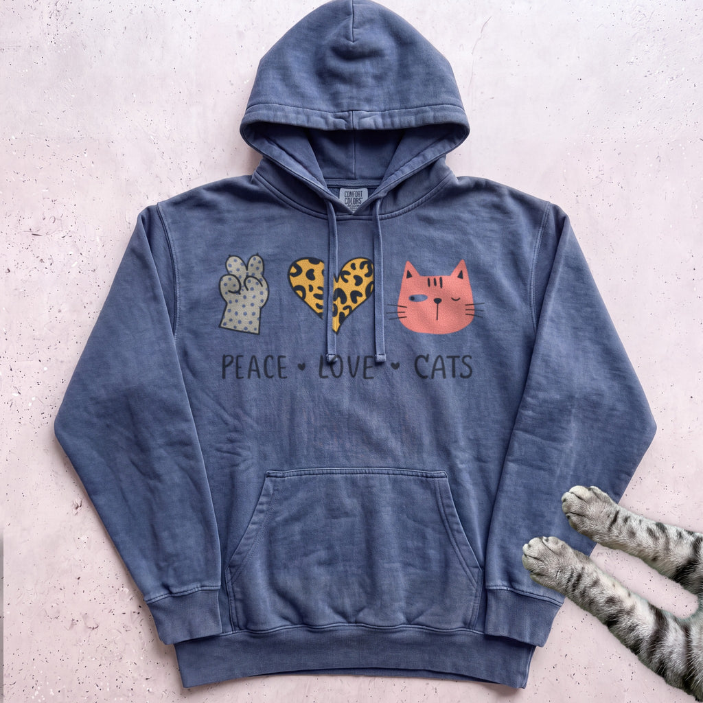 Peace Love Cats Hoodie - Denim