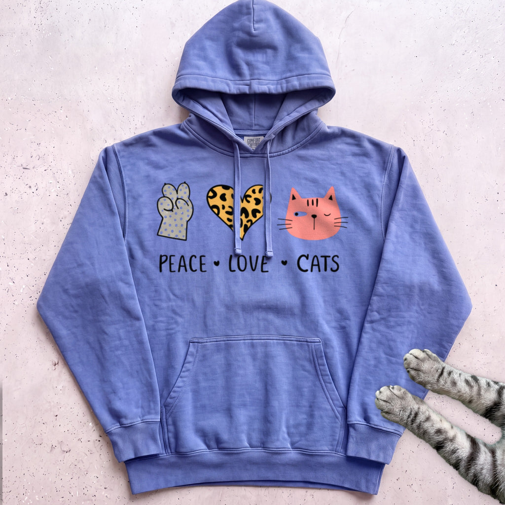 Peace Love Cats Hoodie - Flo Blue