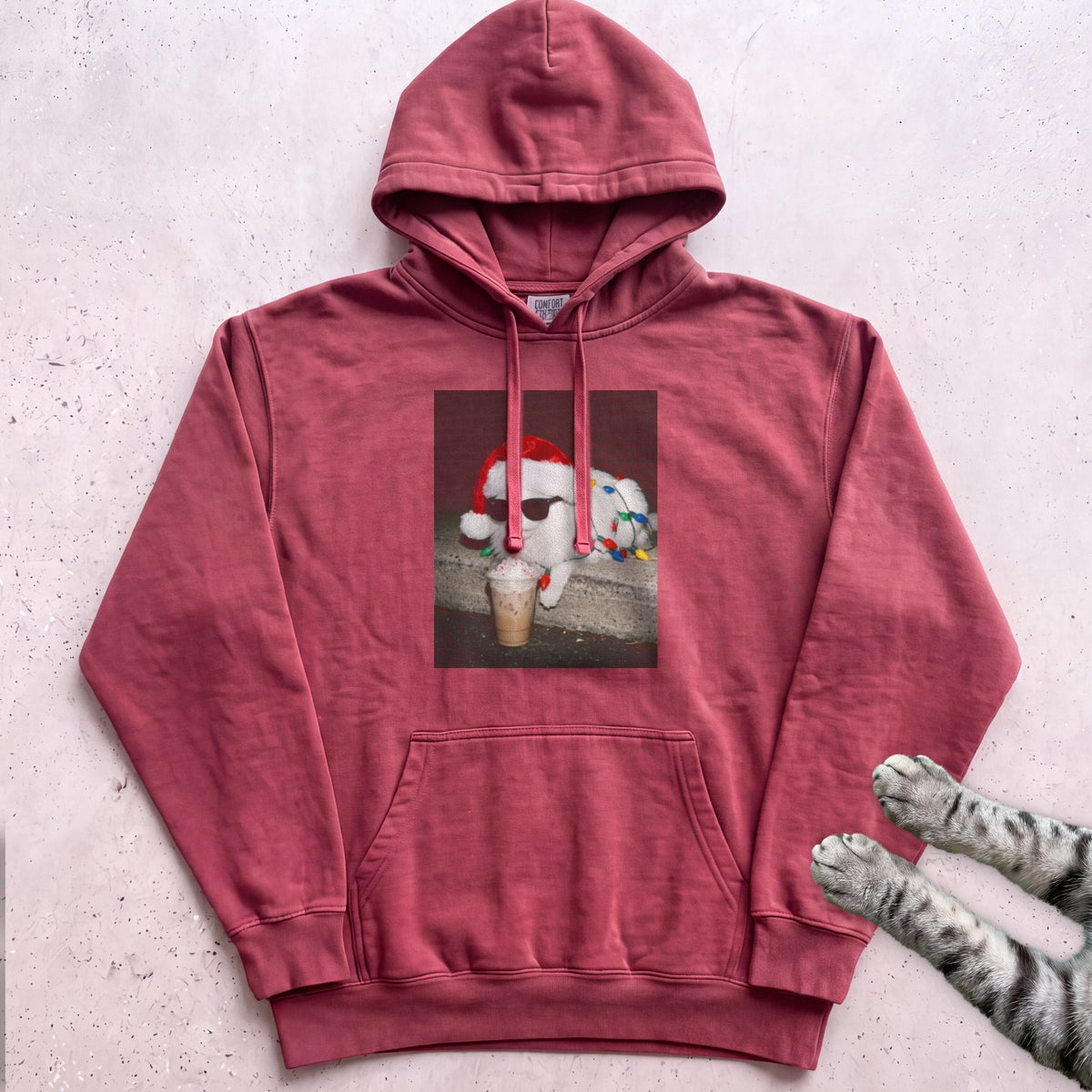 Peppermint Latte Cat Hoodie - Crimson