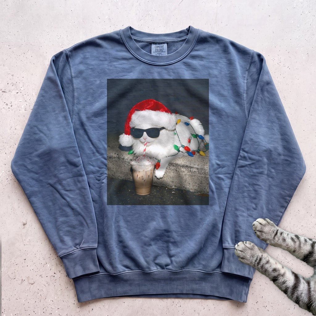 Peppermint Latte Cat Sweatshirt - Blue Jean