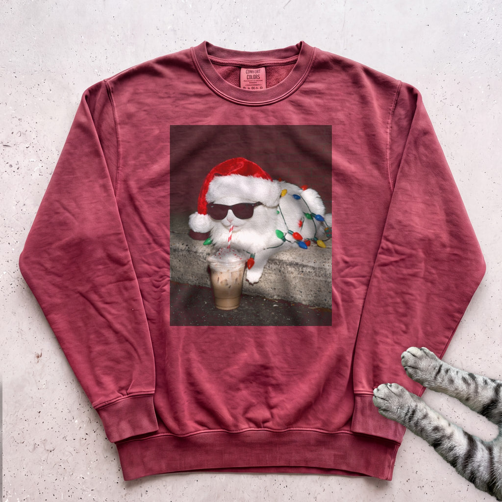 Peppermint Latte Cat Sweatshirt - Crimson